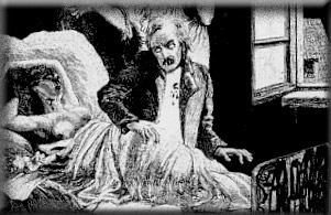 Дракула навещает Люси Вестенра, которая неосторожно оставила открытым окно спальни.